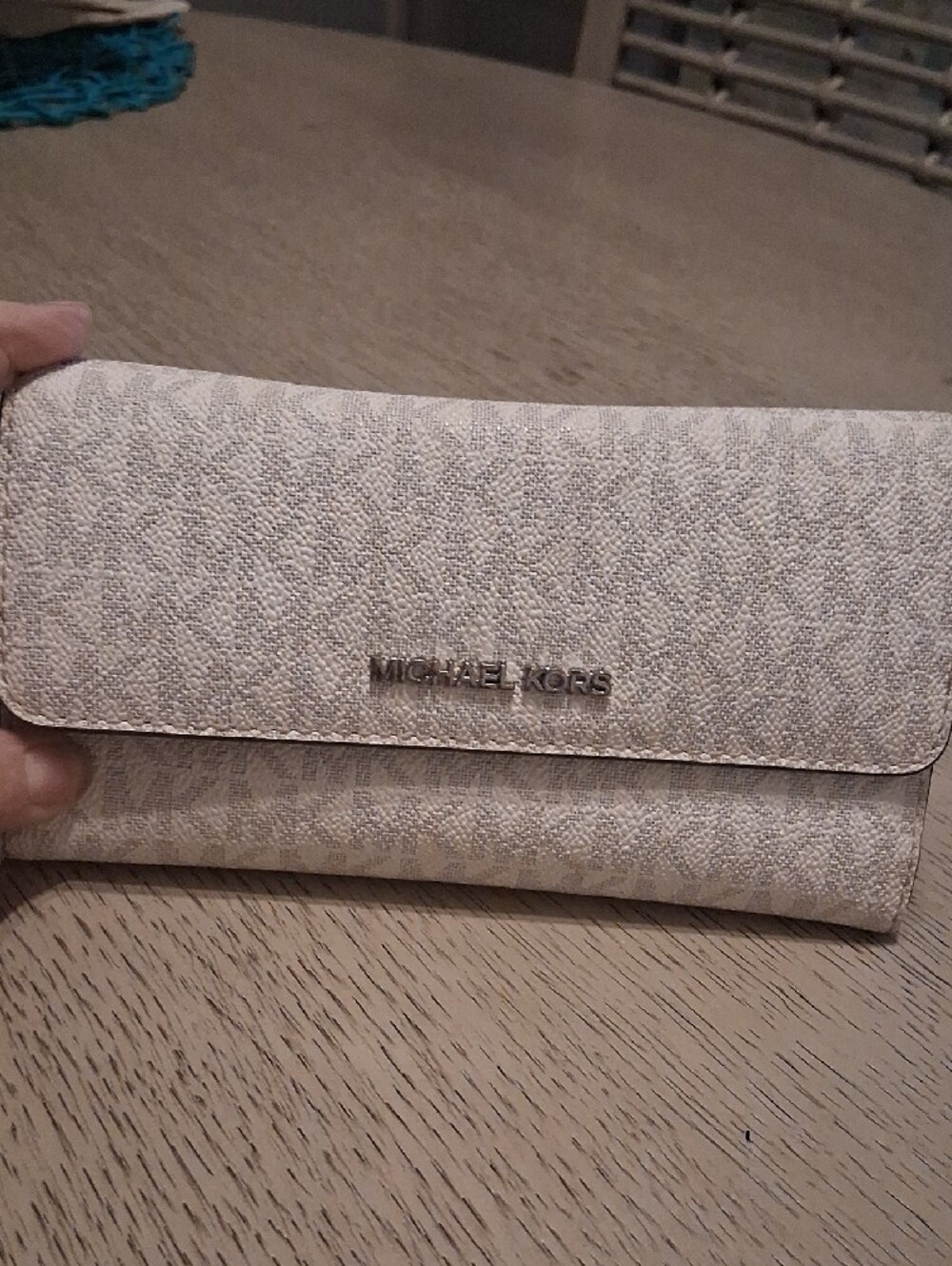 Michael Kors Logo Continental Wallet with Silver Hardware7x4 Approx Size.